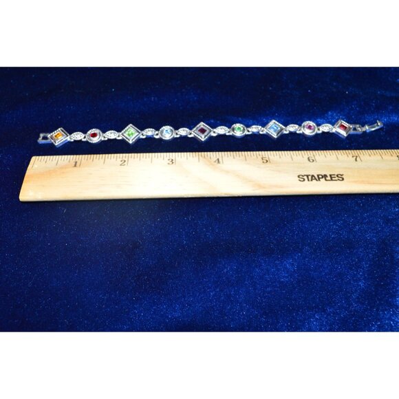 Premier Designs Silver Tone Links Bracelet Multicolored Gemstone Stone Art Deco - Picture 5 of 11